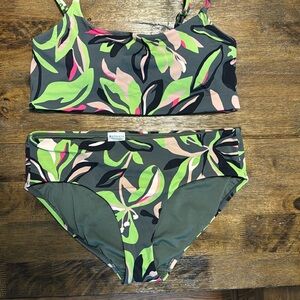 Athleta Green and Pink Bikini Sporty Swimwear